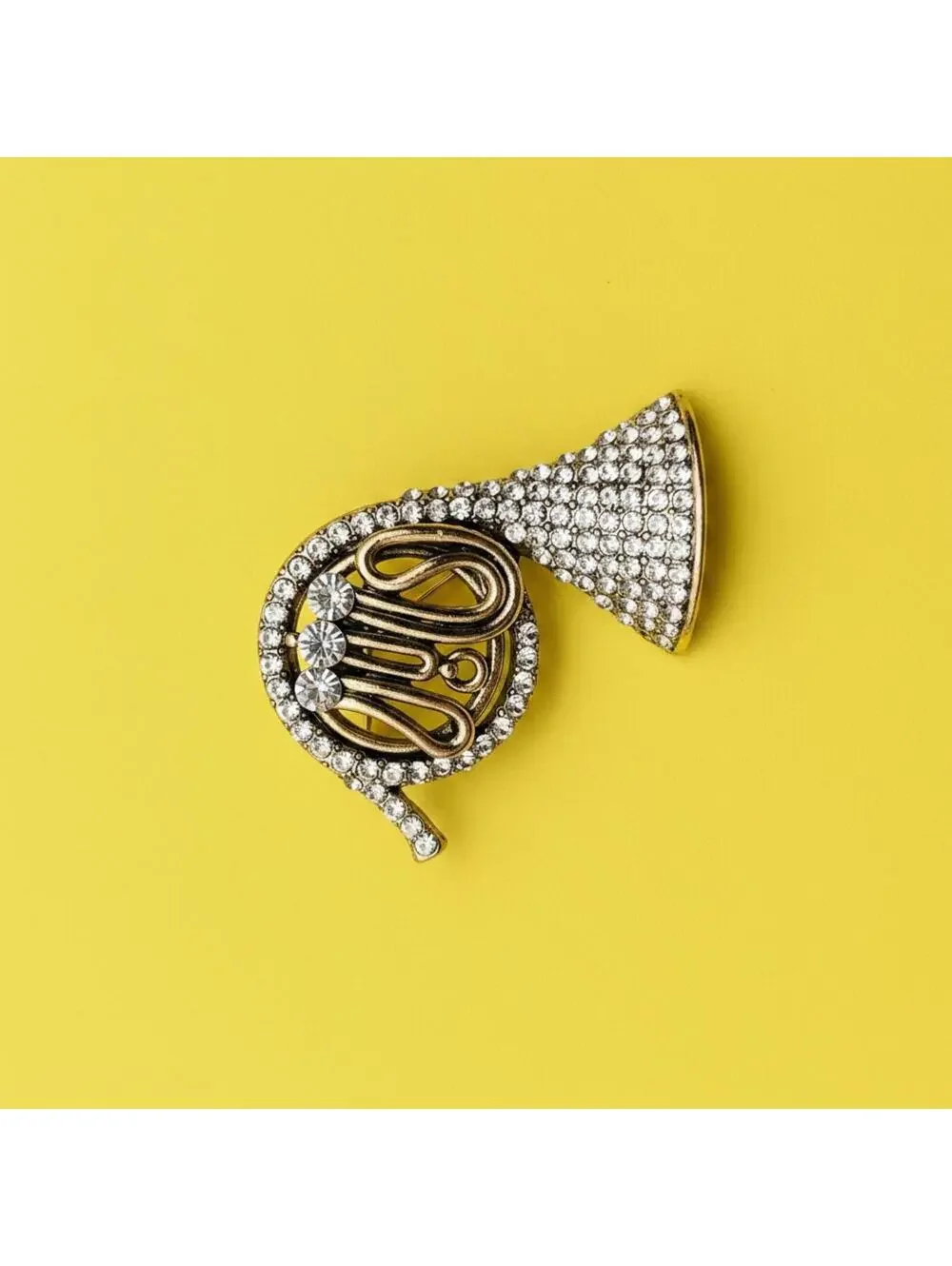 French Horn Brooch with Rhinestones